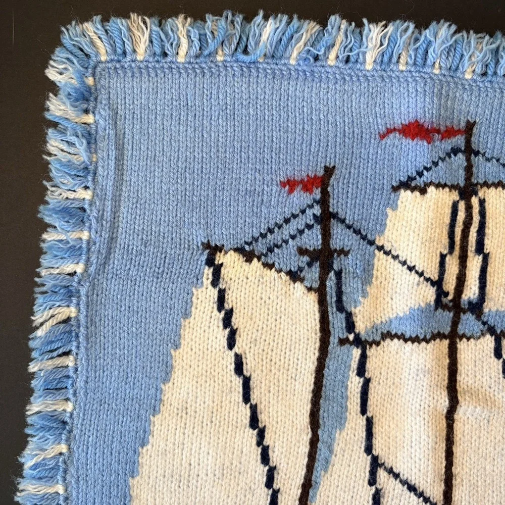 Vintage Textile Nautical Clipper Ship Throw Pillow Cover‎ Sham Blue & White 15